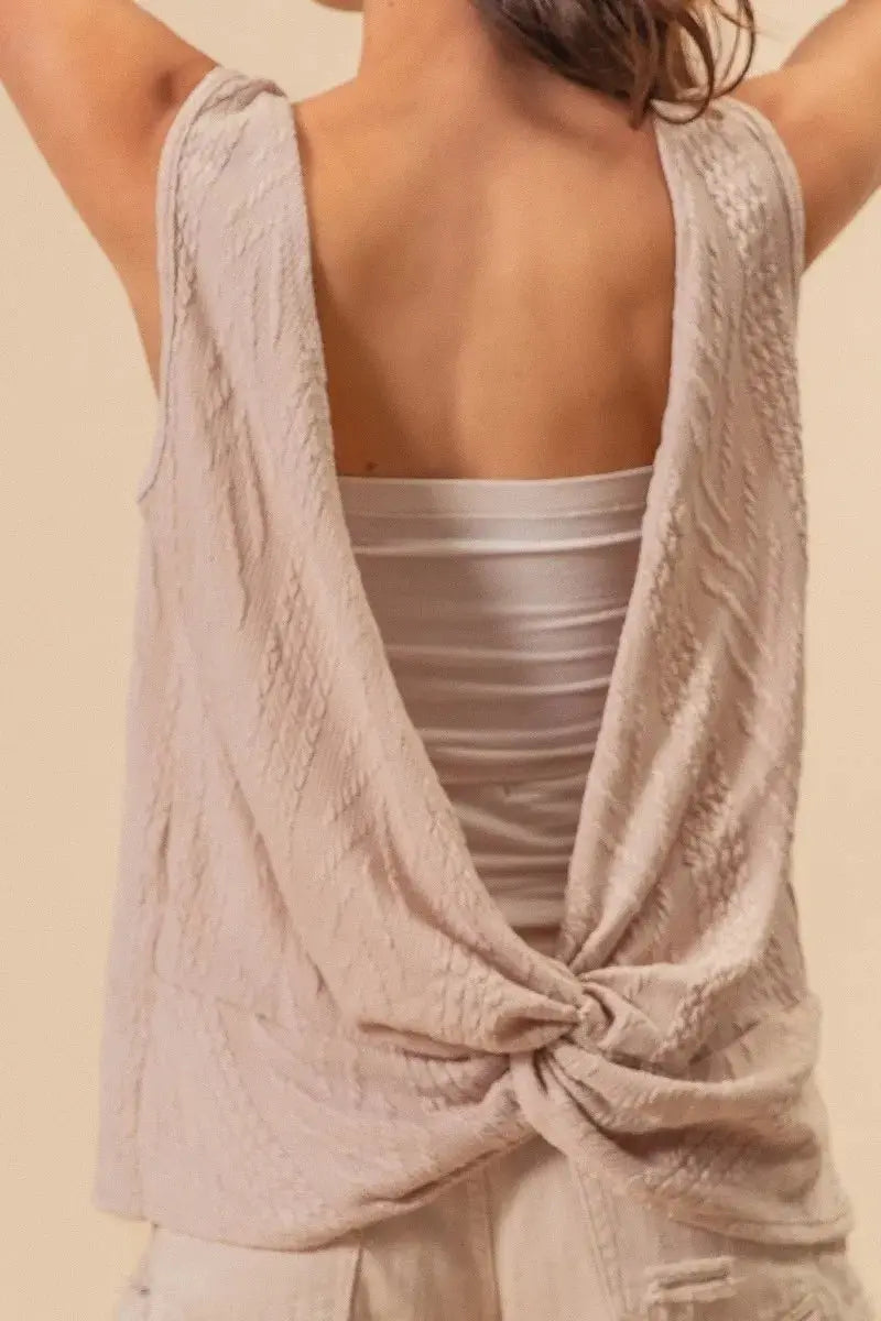 BiBi Textured Sweater Knit Twist Back Sleeveless Top - Love Salve